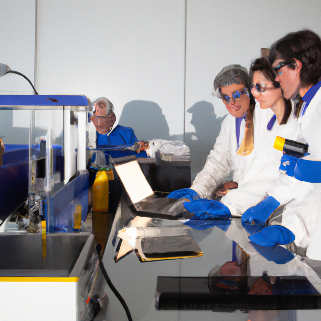 Team di scienziati che lavora su tecnologie verdi